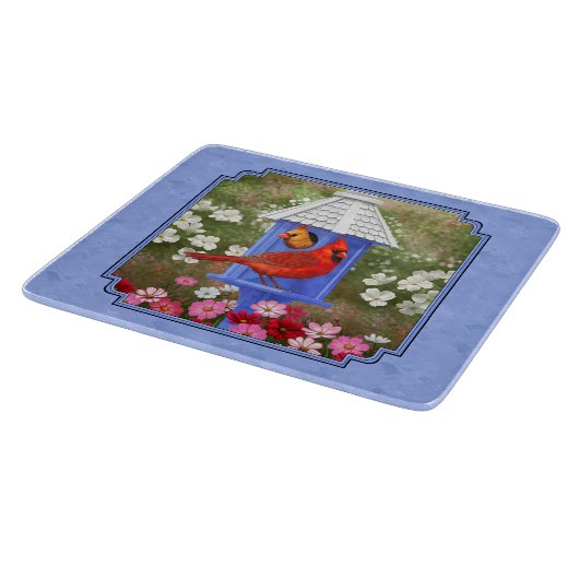 Kardinalen en rondhuis blauw snijplank (Hoek)