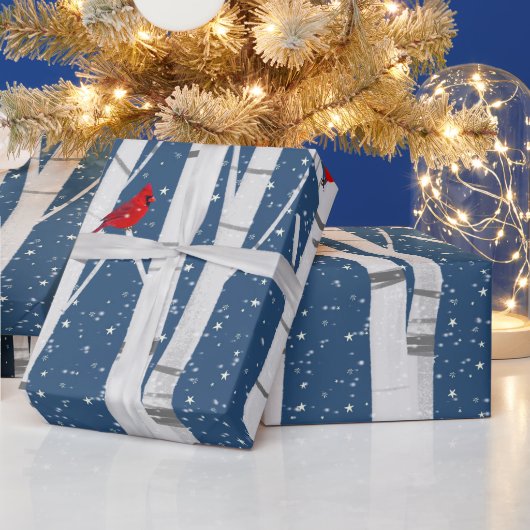 Kardinalen en Snowy Eigenaars van Birch Cadeaupapier (Feestdagen)