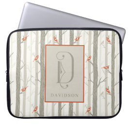 Kardinalen in Berken, Monogram, Naam op maat Laptop Sleeve