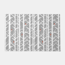 Kardinalen in de Berkenbomen in Lichtgrijs