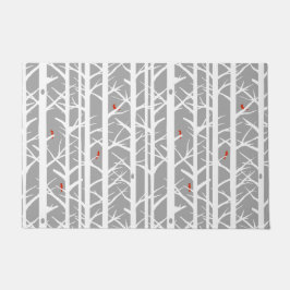 Kardinalen in de Berkenbomen in Lichtgrijs Deurmat