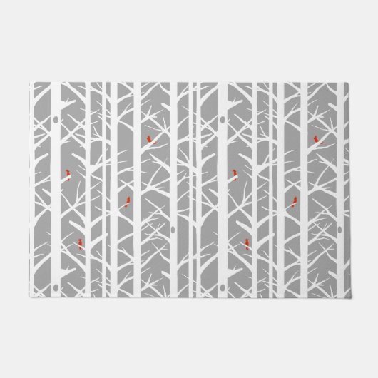 Kardinalen in de Berkenbomen in Lichtgrijs Deurmat (Voorkant)