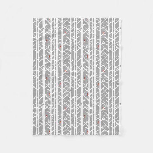 Kardinalen in de Berkenbomen in Lichtgrijs Fleece Deken (Voorkant)