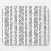 Kardinalen in de Berkenbomen in Lichtgrijs Muismat (Voorkant)