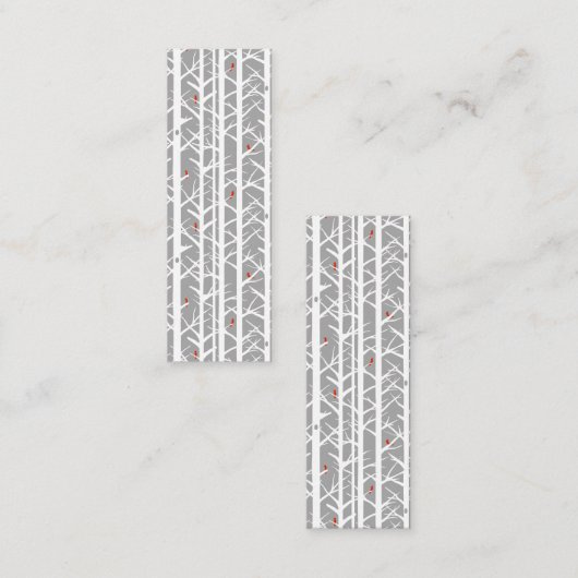 Kardinalen in de Berkenbomen Lichtgrijs Bladwijzer Mini Visitekaartje (Voorkant / Achterkant)