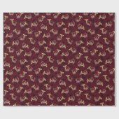 Kardinalen in de gouden kersthorens Burgundy Cadeaupapier (Vlak)