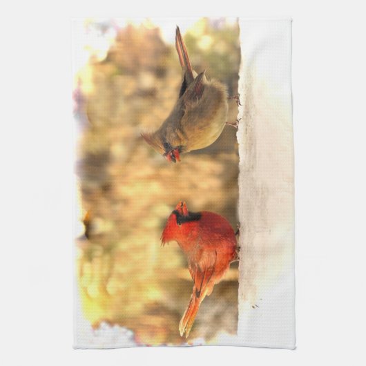 Kardinalen in de herfst keukenhanddoek (Verticaal)