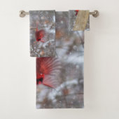 Kardinalen in de sneeuw bad handdoek (Insitu)