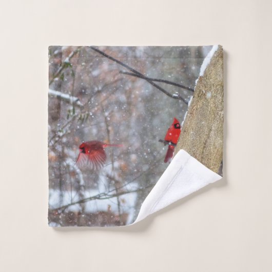 Kardinalen in de sneeuw bad handdoek (Wasdoekje)