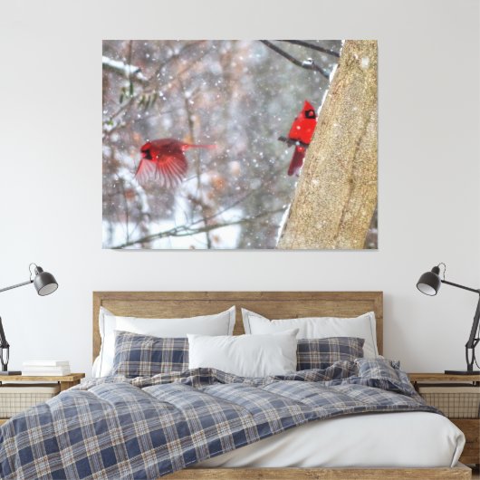 Kardinalen in de sneeuw canvas afdruk (Insitu (Slaapkamer))