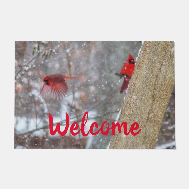 Kardinalen in de sneeuw deurmat (Voorkant)