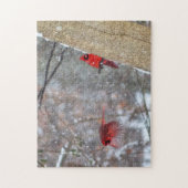 Kardinalen in de sneeuw legpuzzel (Verticaal)