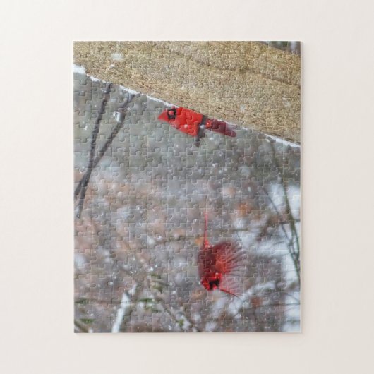 Kardinalen in de sneeuw legpuzzel (Verticaal)