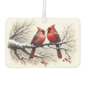 Kardinalen in de sneeuw op Tree Branch Red Berries Luchtverfrisser (Achterkant)
