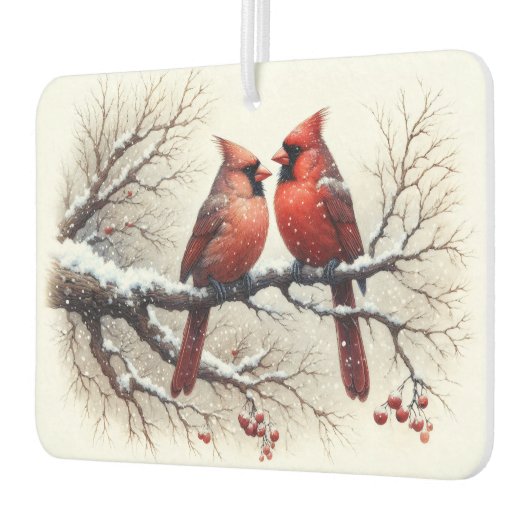 Kardinalen in de sneeuw op Tree Branch Red Berries Luchtverfrisser (Links)