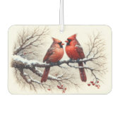 Kardinalen in de sneeuw op Tree Branch Red Berries Luchtverfrisser (Voorkant)
