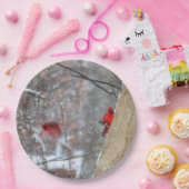 Kardinalen in de sneeuw papieren bordje (Feest)