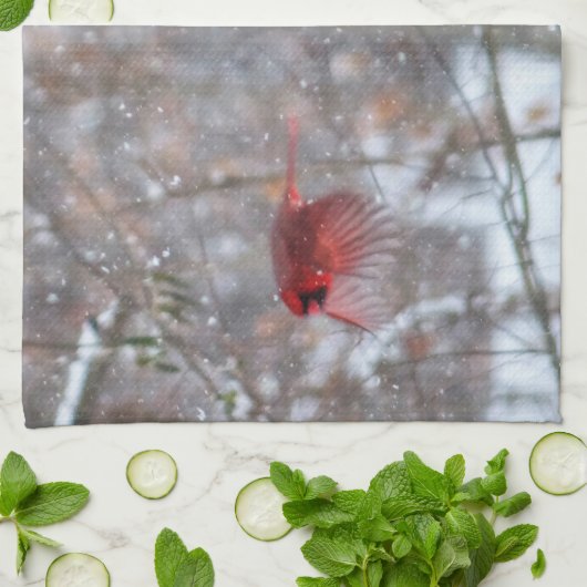 Kardinalen in de sneeuw theedoek (Gevouwen)