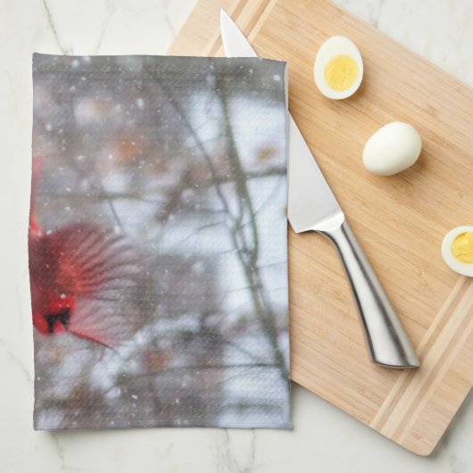 Kardinalen in de sneeuw theedoek (Quarter Fold)