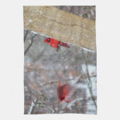 Kardinalen in de sneeuw theedoek (Verticaal)