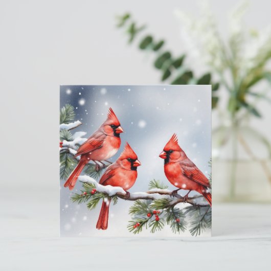 Kardinalen in de Snow Flat Holiday Kaart (Staand voorkant)