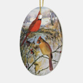 Kardinalen in de winter keramisch ornament (Links)