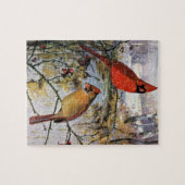 Kardinalen in de winter legpuzzel (Horizontaal)