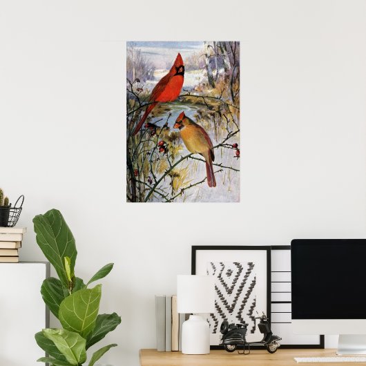 Kardinalen in de winter poster (Thuiskantoor)