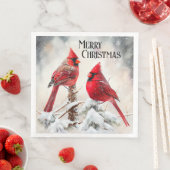  kardinalen in de winterscène kerst servet (Insitu)