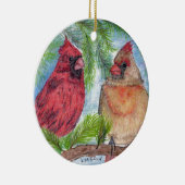 Kardinalen in een boom keramisch ornament (Rechts)