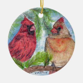 Kardinalen in een boom keramisch ornament