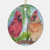 Kardinalen in een boom keramisch ornament (Links)
