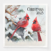 Kardinalen in Sneeuwwitje Winter Scene Servet (Voorkant)