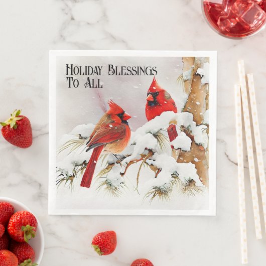 Kardinalen in Winter Sneeuw en Evergreen Tree Scen Servet (Insitu)