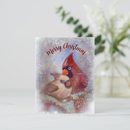 Kardinalen Kerst Kaart  kunst schilderen (Staand voorkant)