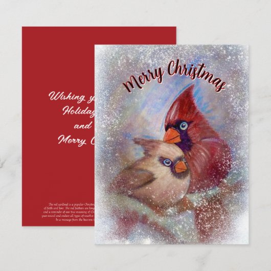 Kardinalen Kerst Kaart  kunst schilderen (Voorkant / Achterkant)