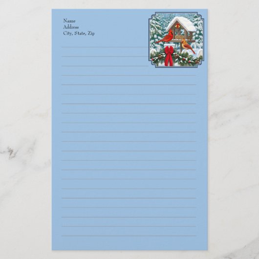 Kardinalen Kerstfeest Blauw Briefpapier (Voorkant)