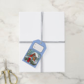 Kardinalen Kerstfeest Blauw Cadeaulabel (Met Touw)
