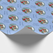 Kardinalen Kerstfeest Blauw Cadeaupapier (Hoek)