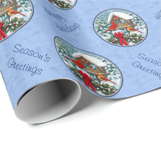 Kardinalen Kerstfeest Blauw Cadeaupapier (Rol Hoek)