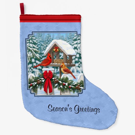 Kardinalen Kerstfeest Blauw Grote Kerstsok (Voorkant)
