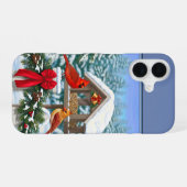 Kardinalen Kerstfeest Blauw iPhone 16 Hoesje (Achterkant horizontaal)