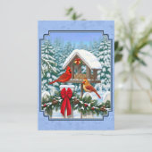 Kardinalen Kerstfeest Blauw Kaart (Staand voorkant)