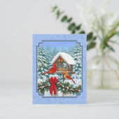 Kardinalen Kerstfeest Blauw Kaart (Staand voorkant)