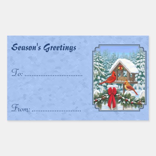 Kardinalen Kerstfeest Blauw Rechthoekige Sticker (Voorkant)