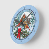 Kardinalen Kerstfeest Blauw Ronde Klok (Hoek)