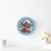 Kardinalen Kerstfeest Blauw Ronde Klok (Huis)