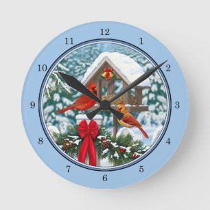 Kardinalen Kerstfeest Blauw Ronde Klok