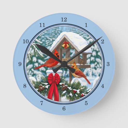 Kardinalen Kerstfeest Blauw Ronde Klok (Voorkant)
