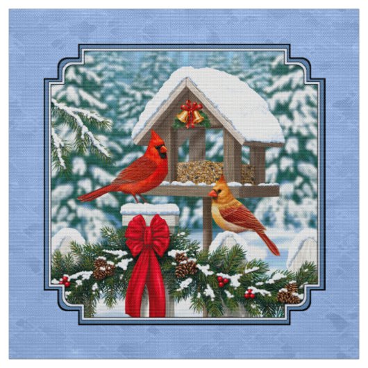Kardinalen Kerstfeest Blauw Stof (Swatch)